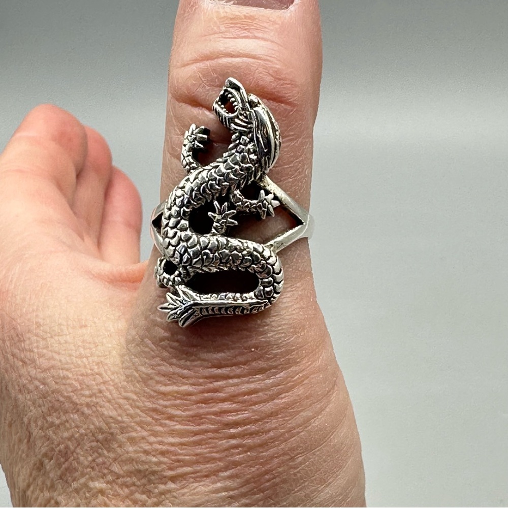 Sterling Silver 925 Dragon Statement Ring LOTR Mystical Boho Gypsy Sz 10